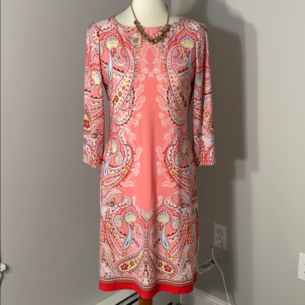 London Times shift dress coral paisley